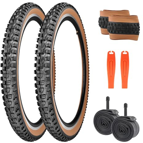 GRELiving - Neumáticos de MTB de 26/27.5/29 x 2.3 pulgadas, par de neumáticos plegables para bicicleta de montaña con cámaras de aire y palancas para todoterreno, barro y conducción a campo traviesa