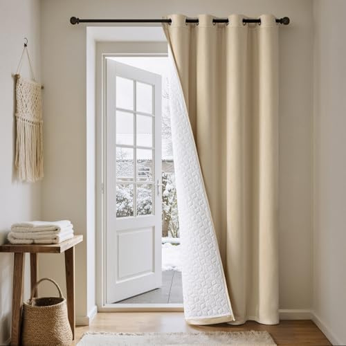 MIULEE Thermovorhang Samt 1Stück H200xB100 cm Beige | Doppellagiger Samt Vorhang mit Fütterung, Isoliert Gegen Kälte & Hitze, Verdunkelnd, Ideal für Innentüren im Winter