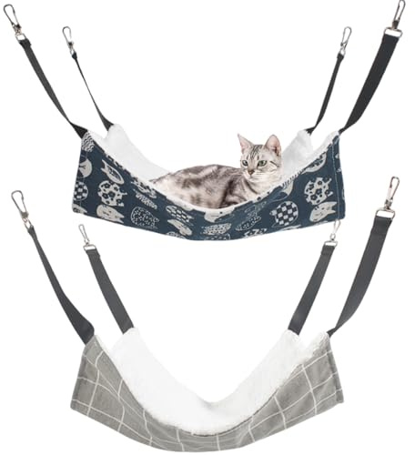 elook Cat Hammock Bed, 2PCS Plush Hanging Hammock, Rabbit Bed Guinea Pig Hammock, Easy to Install, Fits Small Animals - 35cm x 35cm
