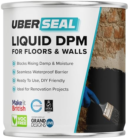 Resincoat Uberseal Liquid DPM – Damp Proof Membrane & Waterproof Coating for Floors and Walls – Moisture Barrier for Concrete, Brick, Basements & Foundations (Black, 1L)