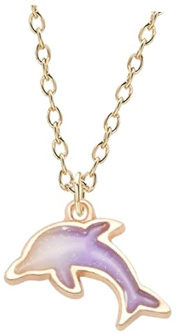 Mikikit Collier Dauphin Pendentif Créatif En Alliage Léger Violet Femme Bijou Décoratif Quotidien Présent Fête 45 Cm