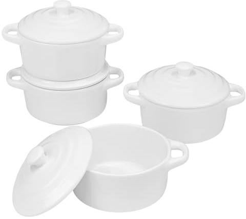 Mini Cocotte Set of 4, 15 oz Ceramic Mini Dutch Ovens with Lids and Handles, Small Casserole Dishes for Baking, Soufflé and Baked Desserts, Oven Microwave Dishwasher Safe