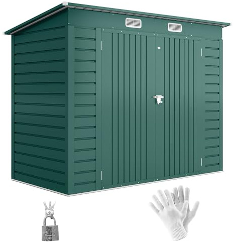 Outsunny Casetta da Giardino 2.7m² in Acciaio Zincato, Capanno Porta Attrezzi con Tetto Inclinato, 2 Prese d'Aria, Porte Bloccabili con Lucchetto Chiavi, Guanti, 249x121x183 cm, Verde
