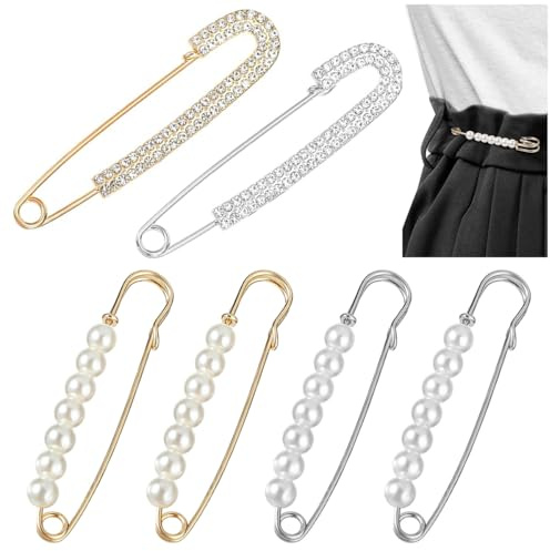 6 Piezas Broches de Mujer, Broche de Perlas, Imperdibles Broches de Cristal