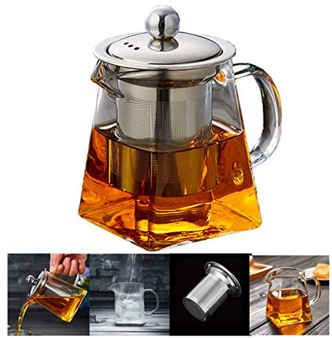 Pluiesoleil Square Glass Tea Pot with Infuser 350ML, Loose Leaf Teapots with Infuser, Square Tea Pot with Strainer, Stovetop Microwave Safe Teapot