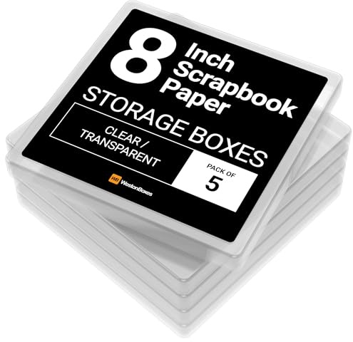 WestonBoxes Scrapbook Paper Pad Storage Box for 8 x 8 inch Card perfect for protecting expensive Origami and Craft Paper (Transparent, 5-pack)