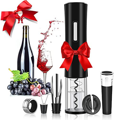 Rovtop Cavatappi Elettrico per Vino, 5 in 1 Apribottiglie, Stappa Bottiglie Elettrici automatico si apre rapidamente con Tappo del Vino,Versatore, Set Apri Bottiglia Vino Regalo, Kit Vino