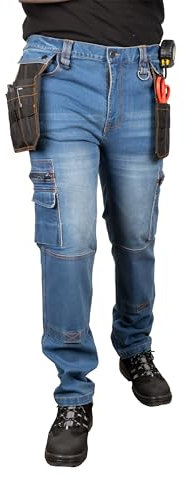 Security Lines Men's Acero Multibolsillos Work Pants/Pantalones de Seguridad con Cremallera YKK Pantalones elásticos, Azul Negro (50)