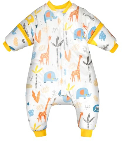 FLYISH DIRECT Baby Sleep - Saco de dormir con piernas, algodón con mangas extraíbles, para niños pequeños, invierno, 90 cm L, jirafa