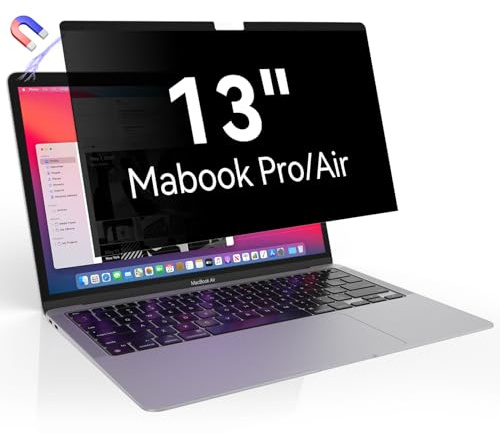 Magnetic Privacy Screen for MacBook Pro 13 Inch (2016-2022 M1, M2) and MacBook Air 13 inch (2018-2020 M1), Easy On/Off Removable Laptop Privacy Screen Filter, Anti Glare Blue Light Screen Protector