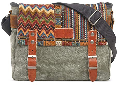 VARLIVOO Rétro Homme Sacs Bandoulière Sac d'épaule Sac Messager Commuer Voyager École Randonnée Trekking Camping Travail L'école Multifonctionnel Plusieurs Poches Toile Vert