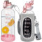 Seekua 1.5l Large Glass Water Bottle with Straw & Time Markings 1.5 litre Big Motivational Glass Drinking Bottle BPA free Leakproof