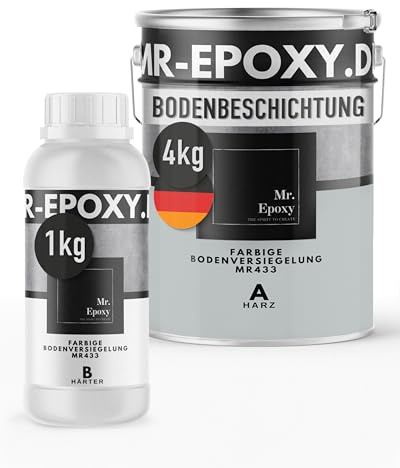 Mr. Epoxy Epoxidharz Bodenbeschichtung (5 kg, RAL 7035 Lichtgrau) - 2K Betonfarbe für Garagen, Keller & Werkstatt Boden - Flüssigkunststoff Epoxid Grundierung und Bodenversiegelung