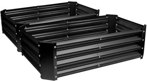 Harbour Housewares Raised Garden Bed - Anthracite - 120 x 60cm - Rectangle - Pack of 2 - Bottomless Galvanised Steel Planter Box for Growing Outdoor Plants, Vegetables, Flowers and Herbs