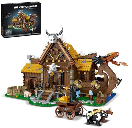 barweer Klemmbausteine Nordische Wikinger Haus, Vikings Architecture Häuser Modell, MOC House Modular Buildings,Geschenkbox Set für Erwachsene und Kinder Mork（3129 Teile）