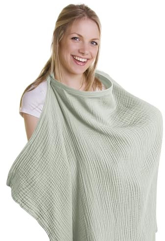 Stilltuch Stillschürze, Weicher und Atmungsaktiver Stillschal Baumwolle still schürze Stilltuch für Unterwegs, Still-Abdeckung Geschenke für Mutter (Khaki (Neutral)) (graugrün)