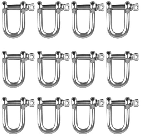 Lot de 12 manilles en forme de D en acier inoxydable 304 avec anneau en D M4 - Manille droite en D - Manille en D - Pour gréement de câbles en acier, cordons, chaînes, manilles