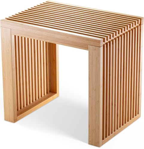 Sgabello Bagno in Bambù - Sgabello Legno Basso Moderno 45x33x43cm, Panca da Ingresso e Camera da Letto, Panchina da Interno Elegante per Doccia, Spogliatoio e Fondo Letto | Capacità 250kg