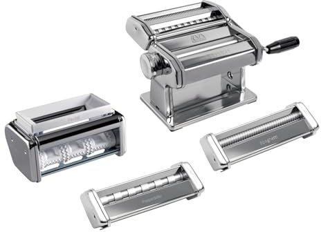 Marcato Multipast, Pastamaschinen-Set, verchromter Stahl, verschiedene Nudelformate, 20 x 20 x 15 cm, einfach zu bedienen