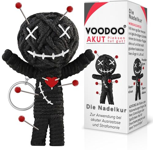 GLÜCKSGUT® Voodoo Puppe mit Nadeln | 7,5cm | Geschenkbox & Anleitung | Scherz-Medikament | Büro Geschenk für Kollegen Kollegin Chef | Anti Stress | Abschied | Büro Uni Studium
