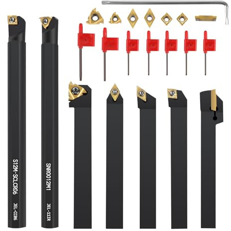 SWAWIS 21 Stück 12mm Drehmeißel Set, Bohrstange Drehwerkzeughalter mit Legierung-Wendeschneidplatten, Drehbank Drehstahl für Trennschleifen Finishen der Werkstückoberfläche