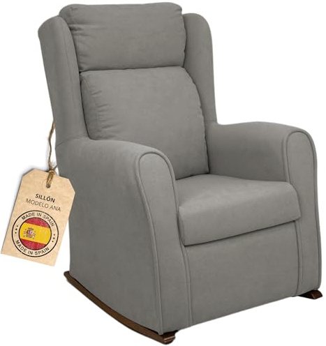 HOME DESIGN & CONFORT® Mecedora Lactancia Modelo Ana con Respaldo y Asiento Desenfundable para Dormitorio, Salón, etc | Butacas de Salon de Fibra de Silicona (Gris) (Gris)