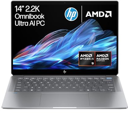 HP OmniBook Ultra 14” AI PC | AMD Ryzen AI 9 365 | 55 TOPS AI dedicated NPU | 16GB RAM | 1TB SSD | AMD Radeon Graphics | 2.2K IPS Touchscreen | Up to 22.25 Hrs Battery | Win 11 | Silver | 14-fd0001na