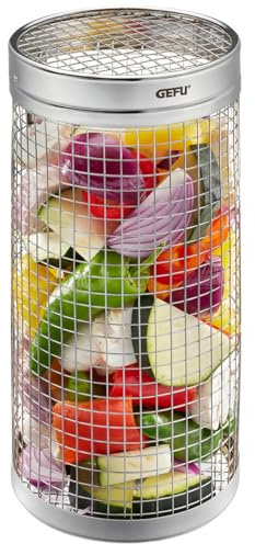 GEFU Rollgrillkorb BBQ 30 cm | Edelstahlkorb für Gemüse, Garnelen, Fleisch, für alle Grillarten | Antihaft, sicher wendbar, spülmaschinengeeignet