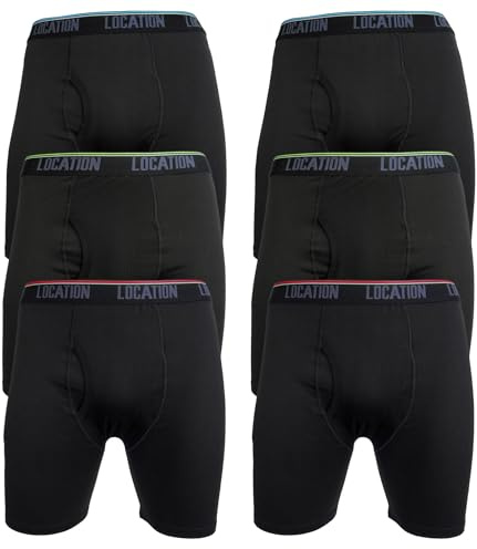 Location Clothing Mens Long Leg Boxers 6 Pack Anti‑Chafing Sports 4-Way Stretch Underwear Sizes S to 3XL