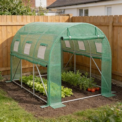 XMTECH Växthus 3 x 2 m (6 m²) – trädgårdsfolieväxthus med 6 fönster, UV-beständig, galvaniserad stålram, myggnät, perfekt för grönsaker, tomater, blommor, tomathus, grönt