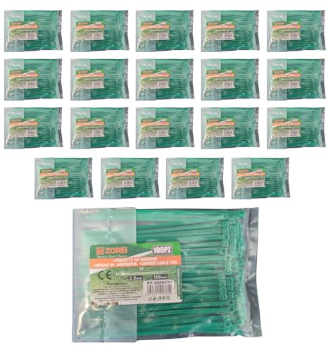 2 000 st. gröna plastklämmor för trädgård, kabelband för elektriker och trädgårdsarbete (2,5 mm x 100 mm)