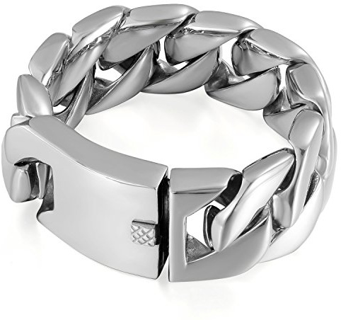 OIDEA mäns pansarkedja armband, kjol bred kubanlänk av rostfritt stål, berlockarmband armsmycke, metallarmband armband svart silver guld, 22 centimeters, Rostfritt stål, Utan sten