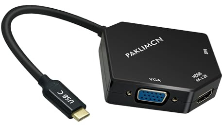 USB C to HDMI DVI VGA Adapter, 3 in 1 USB-C to 4K HDMI, VGA, DVI Video Adapter, Multi-Display Video Converter Monitors Connector for Mac Pro, MacBook Air, iPad Pro, XPS, etc (TC0302B)
