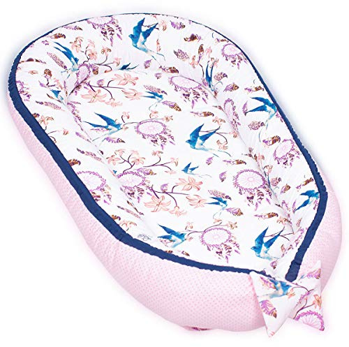 PaLulli nid Douillet 2 Faces nid bébé nid bébé nid nid Voyage lit de Voyage Matelas à Langer lit Doudou, Cocon Cocon pour lit bébé - bébés et Nourrissons, 100% Coton Oeko TEX (Hirondelles)