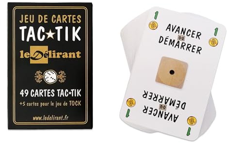 Jeu de Cartes TAC TIK. Paquet de 49 Cartes Originales pour Jouer au TAC★TIK + 5 Cartes pour Jouer au Jeu de Tock ou TOC. Marque française Le Délirant®.