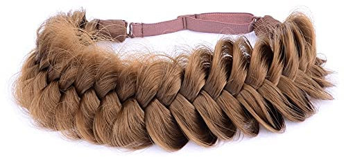 BOBIYA Messy Breit 2 Stränge Kunsthaar Geflochtenes Stirnband Klassisch Chunky Geflochten Zöpfe Elastisch Stretch Haarteil Frauen Mädchen Beauty Boho Zubehör (Mittelbraun)