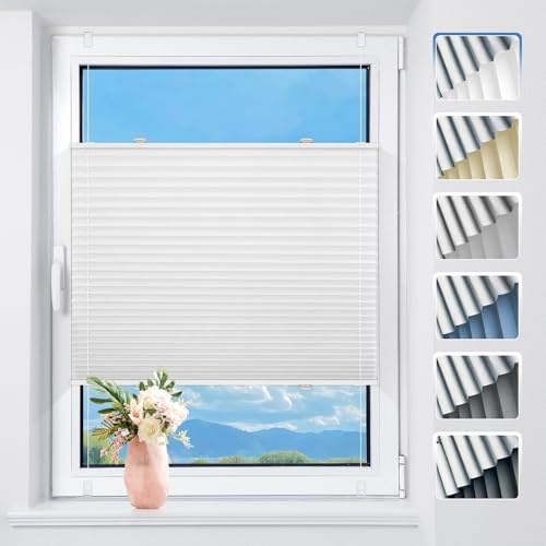 Plissee ohne Bohren Verdunkelung Thermo Plissees Klemmfix Weiß B80 x H130 cm - Verdunklungsplissee Plisseerollo Blickdicht & Sichtschutz für Fenster & Tür