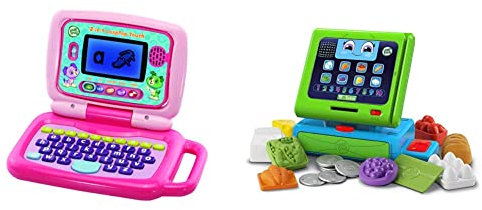 LeapFrog 2 in 1 LeapTop Touch Laptop, Pink, Learning Tablet & Count Along Till Educational Interactive Toy Shop With 20-Piece Pretend Play Set, Teaches Numbers, Counting And Colours