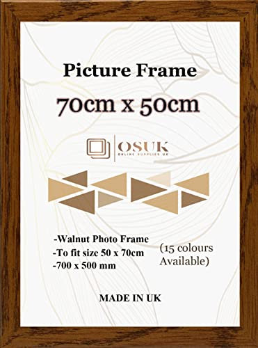 OSUK 50x70cm Walnut Poster Frame - 70 x 50cm Photo Frames with Safe Perspex Front & Wall Mount Hooks - Puzzle Jigsaw Frame - 70cm x 50cm Picture Frames