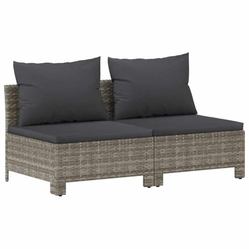 vidaXL Sofá de jardín 2 plazas con cojines gris ratán artificial
