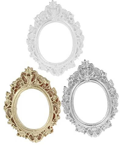 3 Stück Vintage Oval Bilderrahmen Aus Resin Handgefertigte Mini Fotorahmen Für DIY Dekoration Und Schmuckdisplay Gold Silber Weiß