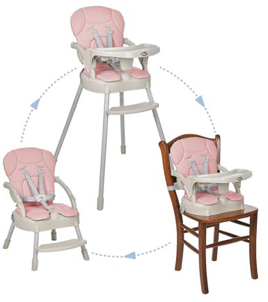 MS - Trona para bebe BELLY convertible en alzador y en silla- 3 en 1- Trona plegable MS con asiento acolchado Rosa