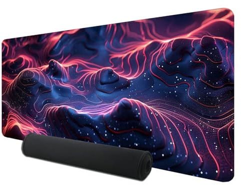 XXL musmatta, 800 x 300 mm lila musmatta, stor skrivbordsmatta med speciell yta förbättrar hastighet och precision, vattentät musdyna topografisk karta för spelare, Y-8