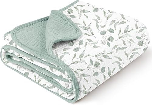 MiuK!ns Musselin Baby Decken 100% Baumwolle Baby Decke neugeborenen, Krippendecke für Baby Säugling Kleinkind, Super weich und leicht für Kleinkinder Mädchen Junge - 120X120cm (Grüne Blätter)