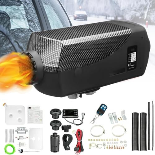 PRIJESSE 5-8KW 12V Diesel Air Heater, Quiet Space Parking Heater Kit with 10L Fuel Tank LCD Thermostat Monitor Muffler Remote Control for Passenger Van Camper Trailer RV (Black)