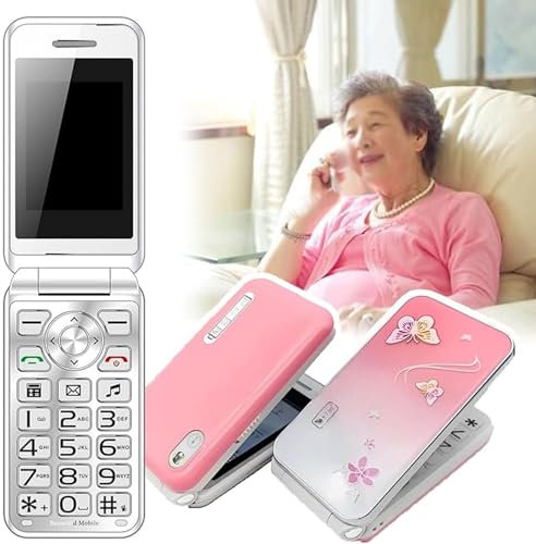 Flip Old Person Mobile Phone, 2G Dual SIM-Mobiltelefon 2,4 Tums Skärm+Stor Knapp/Hög Volym Svartlista+8800mAh Batteristöd Musik, Video, Ficklampa,Pink