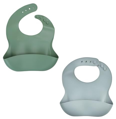 Thermobaby - Set med 2 mjuka silikonhaklappar för nyfödda med ficka - justerbar och lätt att rengöra - perfekt för måltider, praktisk och vattentät