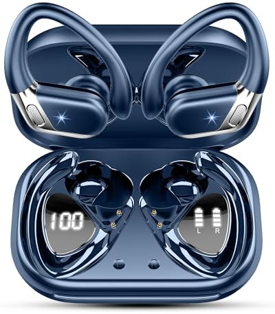 Wireless Earbud, Bluetooth 5.4 Headphones IP7 Waterproof for Sport, 50H Running Wireless Earphones with ENC Noise Cancelling Mic, Deep Bass Over Ear bud with Earhooks for Android, iOS, Workout, Gym