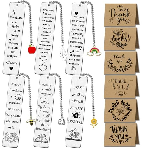 6 Pezzi Segnalibro Maestra Insegnate, Regalo Maestre Fine Anno, Personalizzato per Giornata Degli Insegnanti Grazie,Marcatori di Pagina, Regalo Fine Anno Studenti, Natale Compleanno Laurea