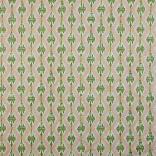 Kt KILOtela - Tela Loneta Estampada, Decoración, Tapizar, Cojines, Bolsos, 100 cm Largo x 280 cm Ancho, Avis, Geométrico Ikat, Verde, Rosa, 1 Metro